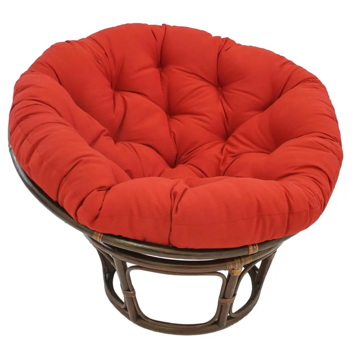 212 MAIN Outdoor Rattan Papasan Lounge Chair - 42 in. Rattan Frame, Plush Solid Twill Cushion, Round Seat, Red Patio Furniture