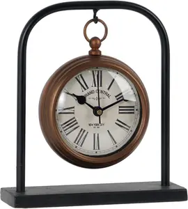 Antique Metal Small Retro Desk Clock - Silent Non-Ticking, Classic Battery-Operated Decorative Clock for Living Room Table, Mantel, Shelf