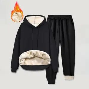 2-Piece Sherpa Tracksuit - Fleece-Lined Thickened Hoodie & Pants, Warm for Autumn Winter Daily & Casual Wear Sweatsuit Set men's sweatsuit set men's 2 piece set men 2 piece sets