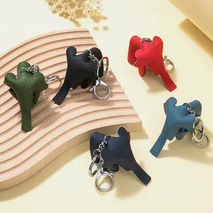 Genuine Leather Cute Little Elephant Keychain Creative Animal Car Key Pendant Top Layer Cowhide Bag Doll Decoration Adorable