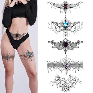 Lace Tattoos, Large Sexy Temporary Tattoo Set, Temporary Tattoos For Women, Belly Back Waist Thigh Body Art Fake Tattoos (Set 1)