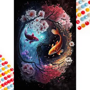 5D DIY Full Drill Round Diamond Painting Kit - Diamond Art Painting Set Koi, Cherry Blossom, Yin Yang Mosaic, Canvas - DIY Decorative Painting, Home Wall Decor, Perfect for Halloween, Christmas, Independence Day, Birthdays, and Anniversary Gifts.