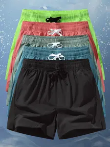 Men's Solid Color Drawstring Waist Shorts, Casual Athletic Pocket Shorts for Summer, Men's Bottoms for Daily Wear, Casual Stretch Shorts