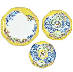 Yellow Garden Bone China Plates, Set Of Three