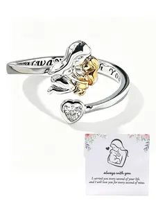 Adjustable Heart-Shaped Zircon Ring, Stainless Steel Casual Jewelry, Inscribed 'always with You,' Perfect Gift for Mom
