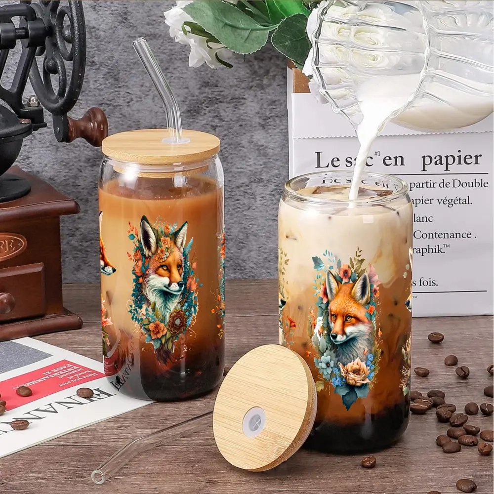 5 Pcs Fox Design UV DTF Stickers - Easy-to-Use Self-Adhesive Waterproof Labels for 16 oz Tumblers, Elastic Cup Decor Decals for Clothes Decoration, Craft, Improving Hands-On Skills & Enhancing Style