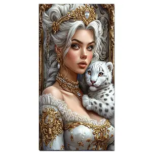 Woman And Animals Cubs Diamond Painting Kits for Adults 5D Diamond Art Kit Paint by Number for Beginners, DIY Paint with Round Full Drill Diamonds Paintings Gem Art for Home Wall Decor Gift