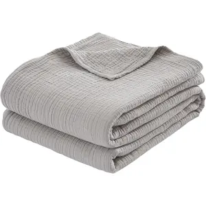 Cotton Muslin  Blanket (90" x 90")  A Luxuriously Soft, 4-Layer Lightweight and Breathable Gauze Blanket,  for Year-Round use on beds, couches (Grey, )