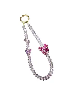 Handmade Glass Alloy Keychain, Phone Bag Car Charm, Faceted Beads, Glossy Finish, Durable Material, Perfect Gift Idea