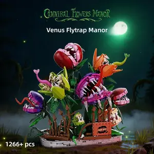 1266 PCS Venus Flytrap Manor Potted Building Blocks Set, Weird & Bizarre Plant Assembly Blocks Ornament, DIY Thriller Toy Model