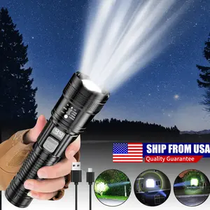Rechargeable Handheld LED Flashlights with Zoomable Spotlight, USB-Charging Ultra-Bright Flashlights with Battery Level Indicator, Ideal for Camping, Hiking, Emergencies, and Travel, Hiking Gear, Emergency Led Flashlight