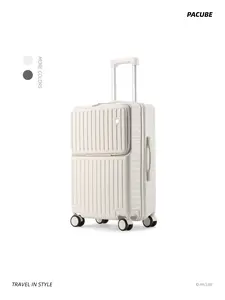 20-Inch Travel Suitcase, Vertical Stripe Hard Shell Design, Quick Access Front Lid, Ideal for Students & Office Workers, Carry On Roller