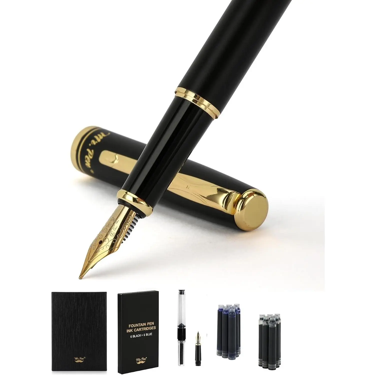 Mr. Pen- Fountain Pen Set, 6 Black & 6 Blue Ink Refills Cartridges
