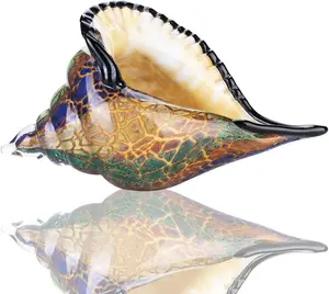 Glass Conch, Hand Blown Seashell Art Glass Figurine, Crystal Glass Paperweight, Home Decor Collectible Statue