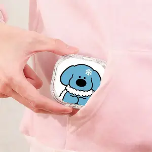Blue Dog with Snowflake Decoration Printed Braces Box, Street Trend Denture Box, Daily Portable Orthodontic Retainer Storage Case, Thickened Durable Dental Appliance Protective Box