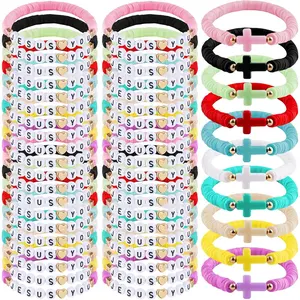 60/120Packs  Loves You Bracelets Bulk with Heart  in 10 Color(30/60+30/60Pcs), Christian Friendship  Beads Bracelets for Women  Religious Easter Gifts for Church Birthday Carnival Party Favors