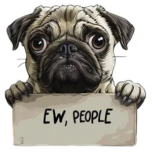 Cute Pug Dog Anime Decal, EW PEOPLE" Funny Humorous Sticker with Kawaii Puppy, Peeking Dog with warning label, Peek-a-boo car window cling, bumper, trunck, door