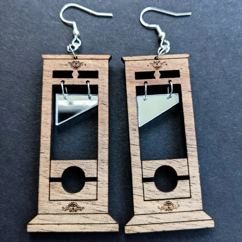Handmade Gothic Wooden and Acrylic Replica Guillotine Earrings