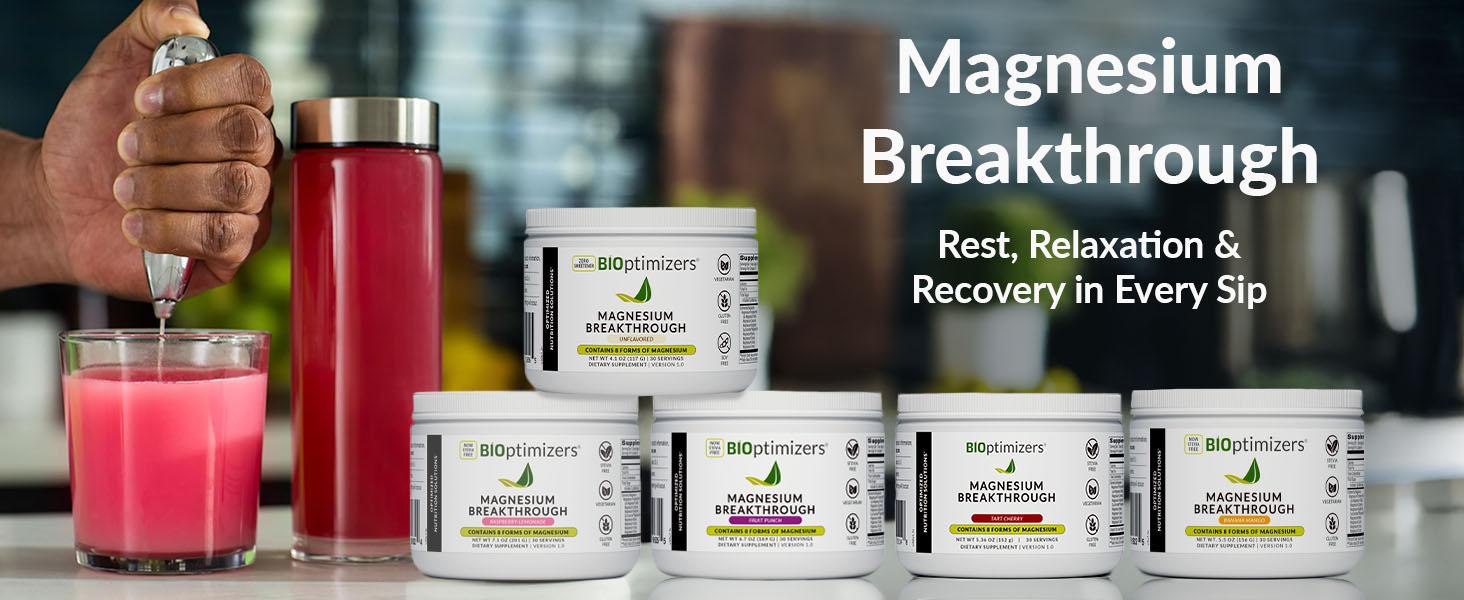 BIOptimizers Magnesium Breakthrough Drink - 8 Forms of Magnesium, Electrolytes, Sleep Health, Stress, Muscle Recovery, Heart Support | Glycinate, Citrate, Malate |  Supplement Powder