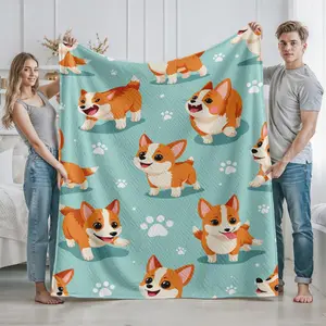 Cute Corgi Dog Cartoon Print Blanket for Home Living Room and Bedroom Use Soft Cozy Throw Blanket Perfect for Pet Lovers and Animal Enthusiasts Ideal Gift for Christmas Thanksgiving Valentines Day Housewarming and Birthday Gift Giving to Dog Lovers and