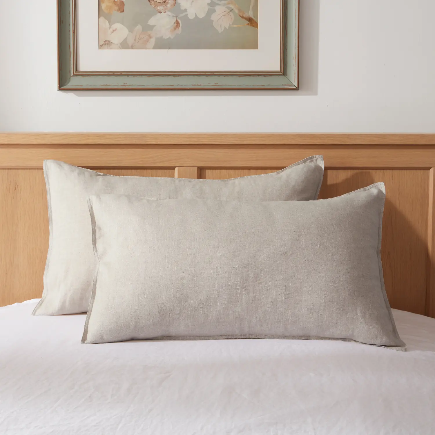 TOSMO 2-Piece Natural Linen Pillowcase Set - 100% French Stone Washed, Hotel Quality Bedding, Envelope Close, Cooling, Soft Breathable, Durable Bedding Accessory, Two Piece Set