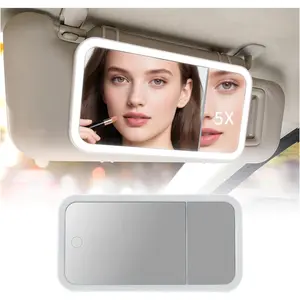 2026 Upgraded Car Vanity Mirror with Lights 5X Magnifying,Rechargeable Visor Mirror with Light with Adjustable 3 Light Modes,Touch Control Car Makeup Mirrors Cars Accessories