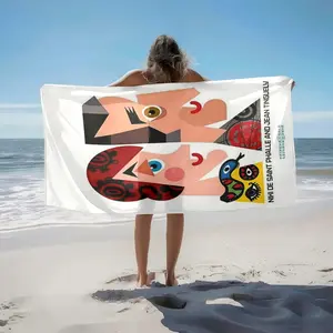 1 piece Niki de Saint Phalle and Jean Tinguely portrait art themed beach towel - All-season comfortable blanket with modern design, suitable for sofas and beds, digitally printed pattern, flannel material, super soft and warm, machine washable