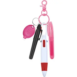 Nurse Pen Set Badge Reel Pen Include Highlighter Permanent Marker Ballpoint Pen LED Keychain Flashlight Nursing Keychain Clip (Pink)