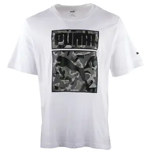 PUMA Mens One Shot Camo Crew Neck Short Sleeve Bt Casual Tops Casual - White