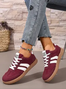 Women's Retro Colorblock Suede Lace Up Lifestyle Sneakers, Soft Sole Casual Flats, Versatile Low-Top Sports Shoes, Comfortable Walking Footwear