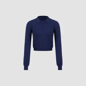 Cider [size 2-10] Knit Wool-blend Collar  Solid Button Long Sleeve Crop Top SwimWeek