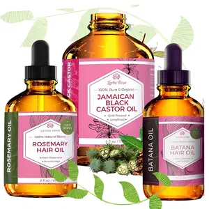 Leven Rose Hair Growth Trio – Jamaican Black Castor, Rosemary, & Batana Oil Bundle | Natural Oils for Scalp Care, Hair Repair & Moisture | 3-Pack Set