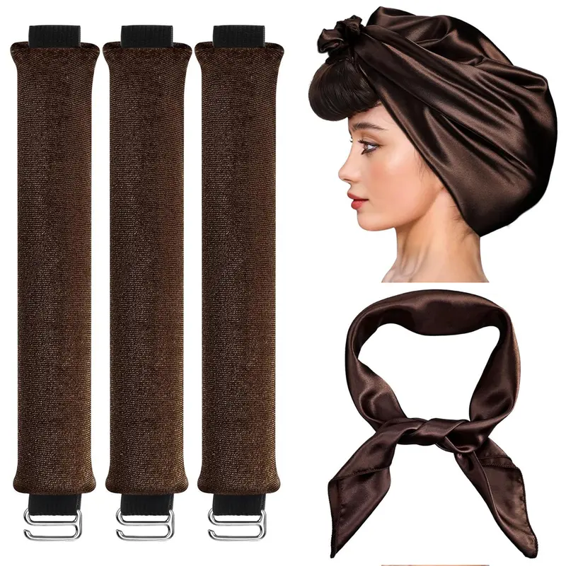 3 Pack Heatless Curls No Heat Curling Rod with Silk Scarf, Velvet Hair Curlers to Sleep in Curls with Hook Rods Headband with Silk Scarf Curl Styling Kit for Long Medium Hair
