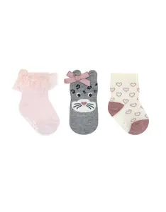 Cats Rule 3-Pack Baby Socks Pink