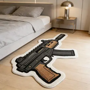 American Retro Gun-Shaped Carpet, Creative Design Gaming Room Rug, Soft Comfortable Area Rug, Multifunctional for Hallway Living Room Bedroom