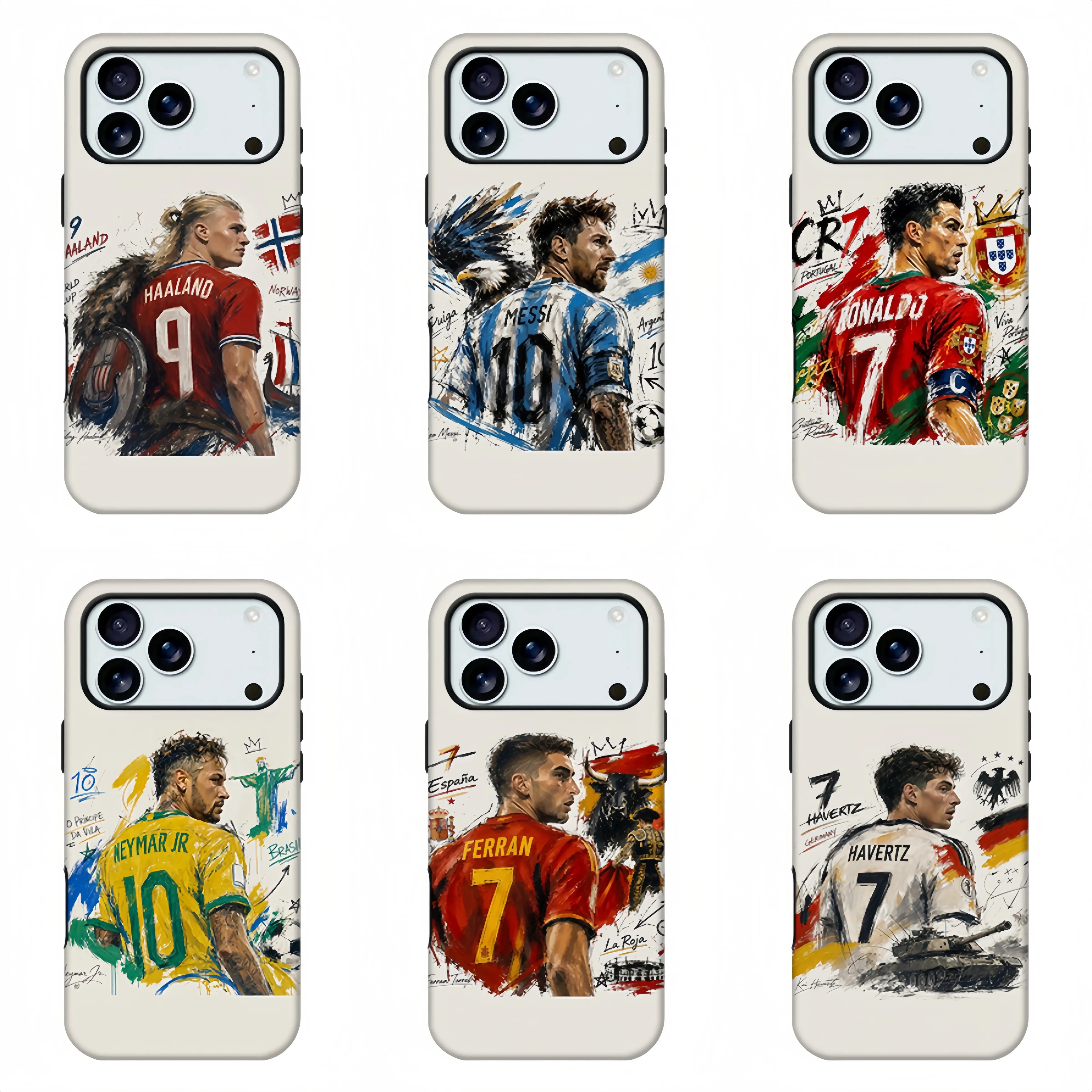 Vintage Sketch Back View Silicone Smartphone Case - Shockproof, Drop-Proof, Anti-Slide Grip Flexible Full-Wrap Shell Cover for iPhone 11-17 Pro Max, Samsung Models - Soccer Fan Accessory with Star Players' Jersey Numbers, National Totem Graffiti Print
