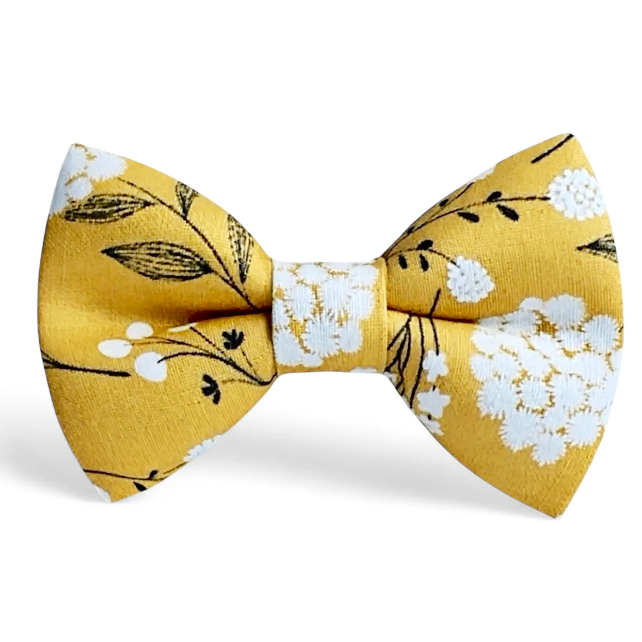 Mustard Floral Bow Tie with White Flowers for Wedding Groomsmen and Ring Bearers