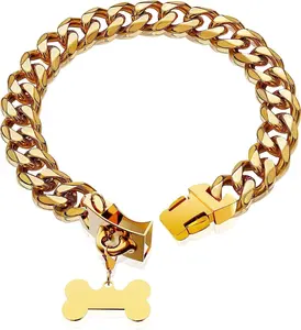 Gold Dog Collar 18K Gold Chain Dog Training Choke Collar Puppy Girl Boy Dog Collars for Small Medium Large Dogs No Pull Dog Training Collar,12In(For 9.5In-11.5In Neck) / 15MM