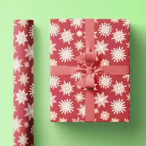 Red Snowflake Print Holiday Wrapping Paper Roll, Vintage Inspired Christmas Gift Wrap in Custom Pattern