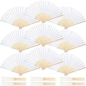 15 Pcs White Handheld Bulk Paper Fans, 8.3 Inch Foldable Folding Hand Fan, Paper Fan for Wedding Guests, Bridal & Baby Shower Favors, Party Decorations