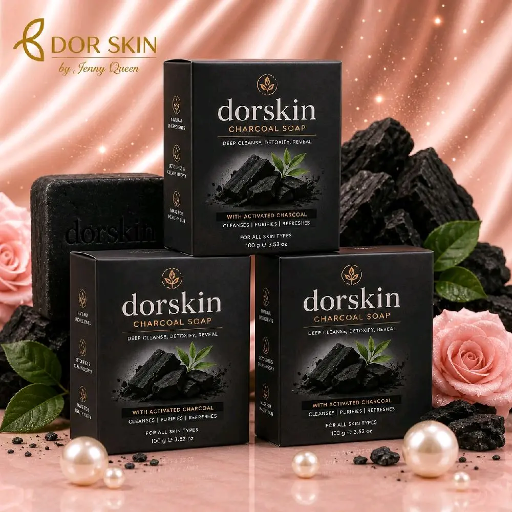 3 Doréskin Skin Charcoal Soap 100g - Activated Charcoal for Deep Cleansing & Detoxifying - Gentle for All Skin Types - Daily Use Soap