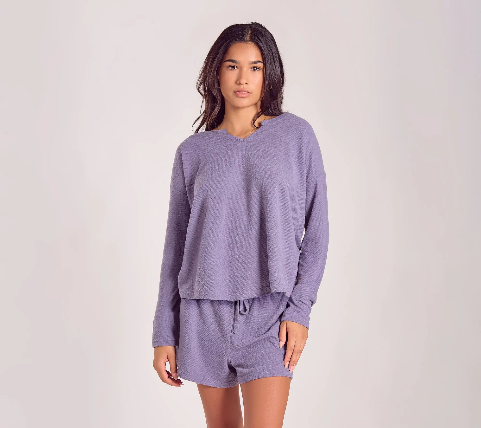 iCollection Waffle Knit Long Sleeve & Short PJSet