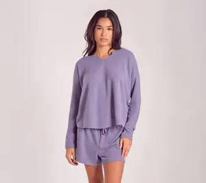 iCollection Waffle Knit Long Sleeve & Short PJSet
