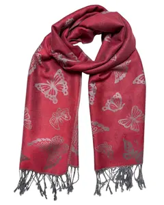 Burgundy & Silver Reversible Butterfly Rave Pashmina