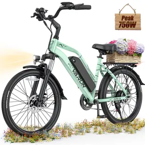 【VARUN】Electric bicycle, peak power 750W for adults, range up to 40+ miles, constant speed cruise, equipped with a 48V removable battery, 7-speed gear system, and dual disc brakes, suitable for commuting and travel