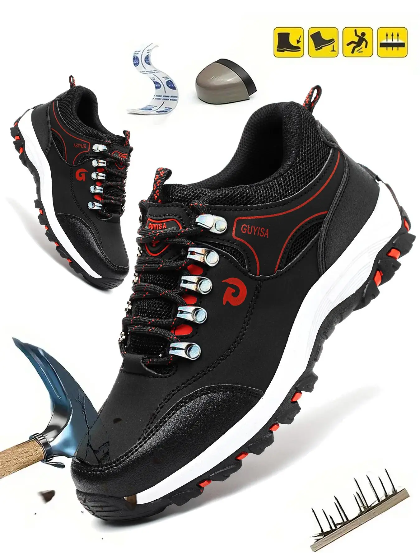 Men's Casual Lace Up Low Top Puncture-proof Work Safety Shoes, 2024 New Style Waterproof & Anti-slip Work Shoes, Boy Lightweight & Comfortable Walking