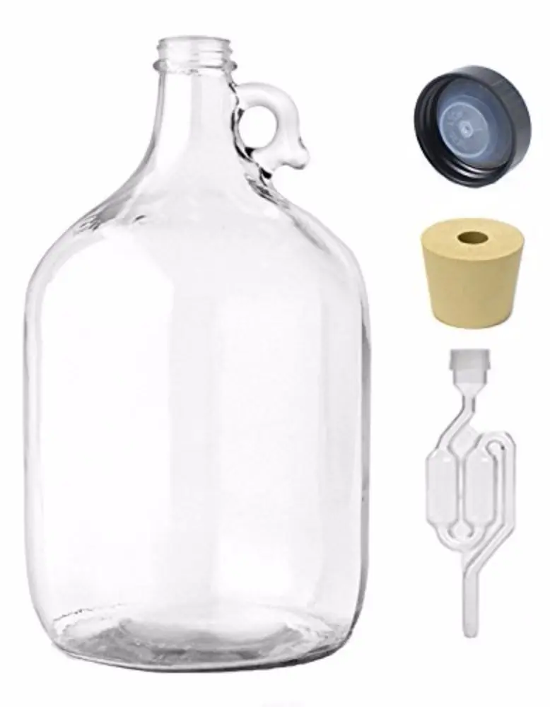 Home Brew Ohio 1 Gallon Jug W/TwinBubble Airlock,Polyseal Lid,#6.5 drilled stopper