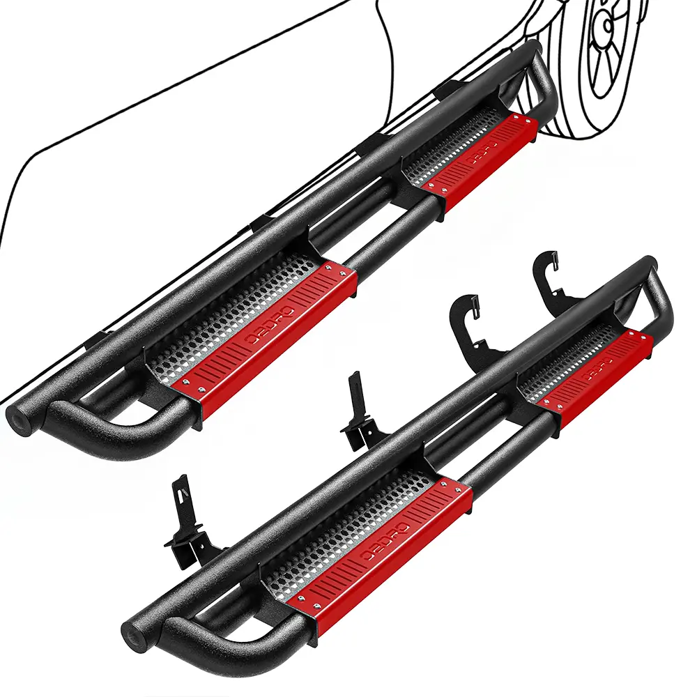 【fathersdaygift】OEDRO 6 inch Running Boards Compatible with 2007-2018 Chevy Silverado/GMC Sierra 1500 Crew Cab & 2007-2019 2500/3500HD, Bolt-on Side Steps with Paintable Step Plates, Black and Red Nerf Bar