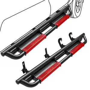 OEDRO 6 inch Running Boards Compatible with 2007-2018 Chevy Silverado/GMC Sierra 1500 Crew Cab & 2007-2019 2500/3500HD, Bolt-on Side Steps with Paintable Step Plates, Black and Red Nerf Bar