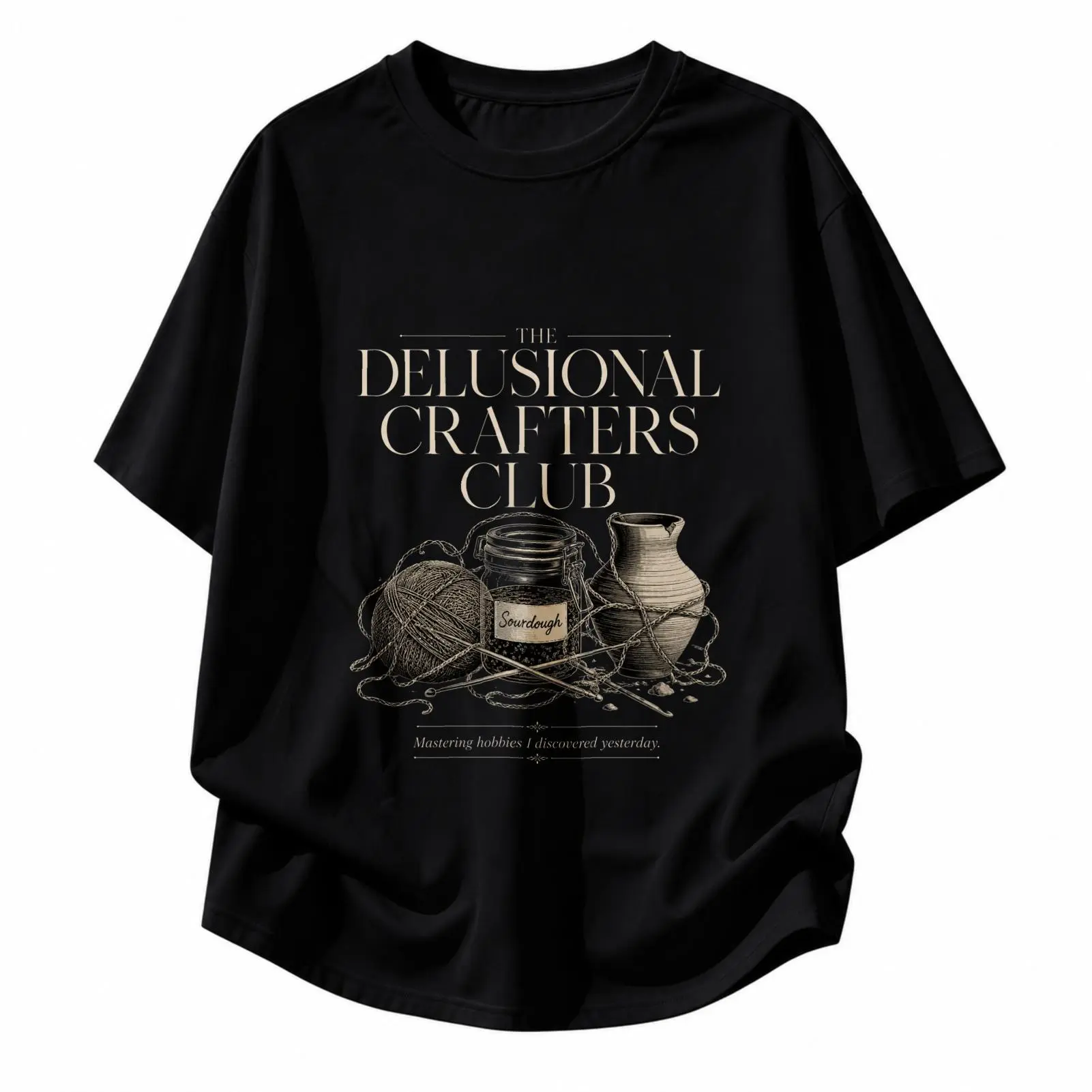 Carpesun Vintage Aesthetic T Shirt Delusional Crafters Club Print Cotton Loose Fit Casual Streetwear Unisex Gift For Craft Lovers Friends